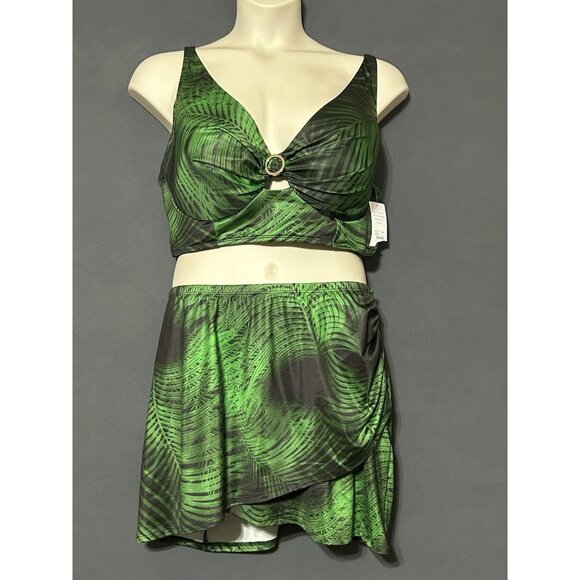 Cacique Breezy Palm 2pc Swim Set Bikini Top 44DD Skirted Bikini Bottom 22 - Picture 3 of 16